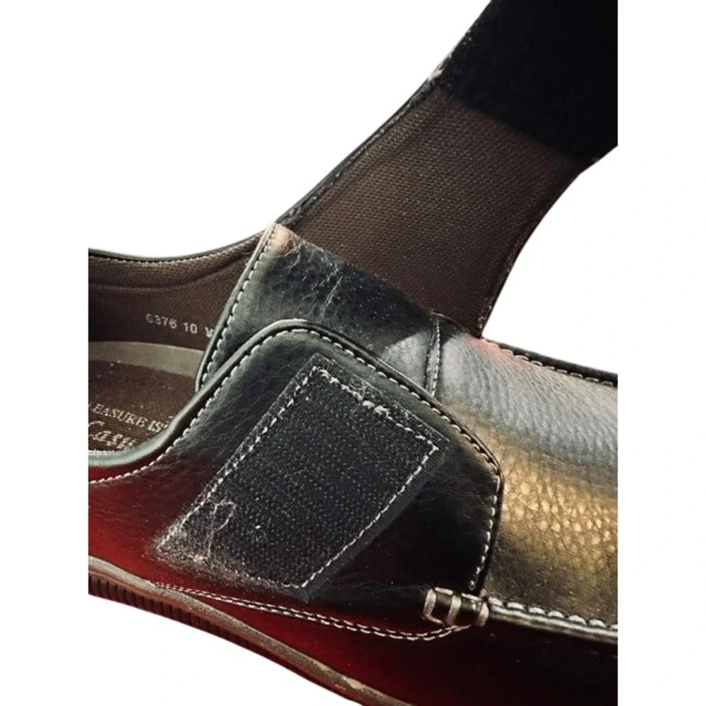 Pleasure Island Casuals Mens Black Pebbled Leather Hook Loop Loafers 10 W‎ 6376